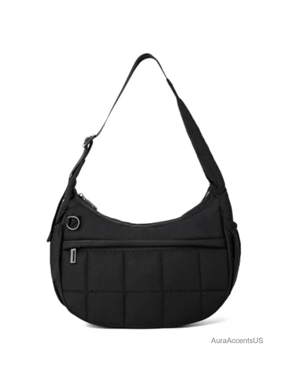 Quilted Puffer Crescent Hobo Bag with Adjustable Strap - Small Shoulder Bag